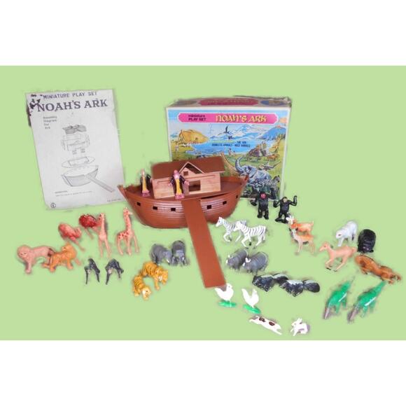 Noah's Ark Miniature Playset w/Box Vintage Made in Hong Kong - Picture 1 of 11